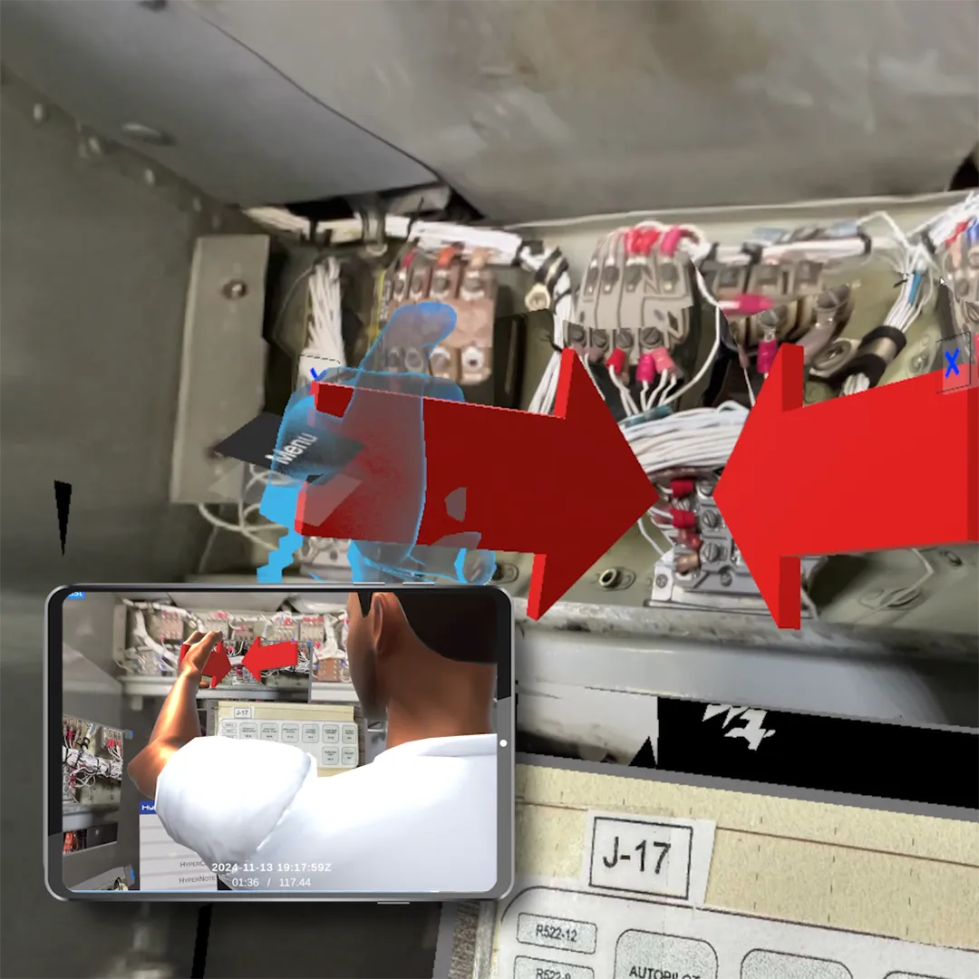 Arrows placed in the digital twin, seen on an iPad