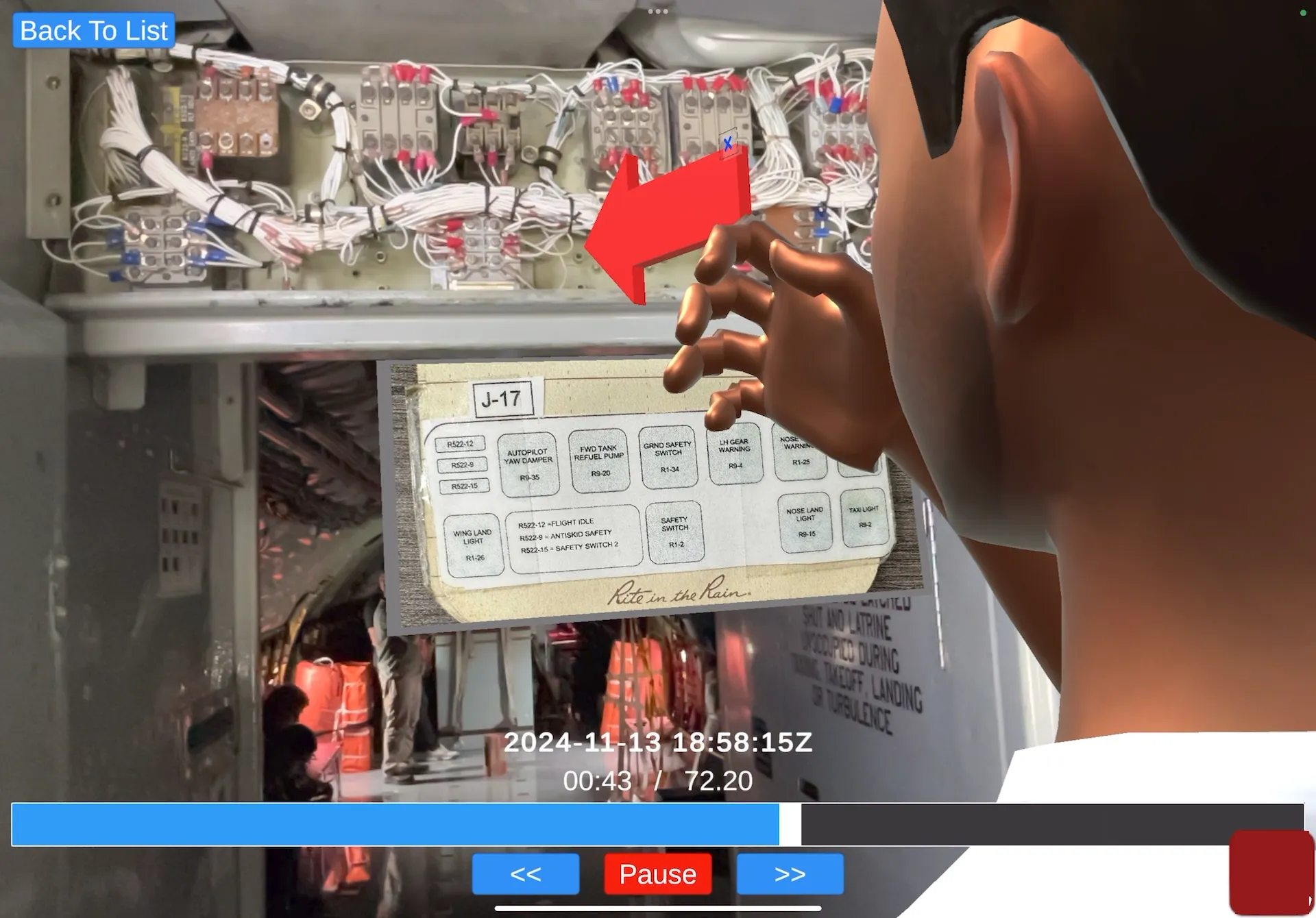 An avatar pointing at a part during HyperNote playback